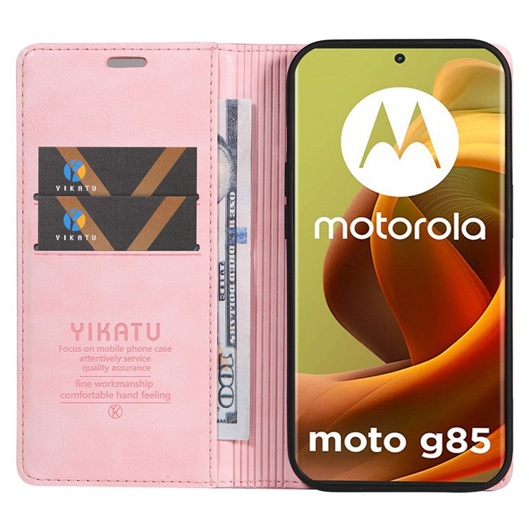 YIKATU YK-006 For Motorola Moto G85 5G / S50 Neo 5G Wallet Case Litchi Texture Leather Phone Cover - Pink