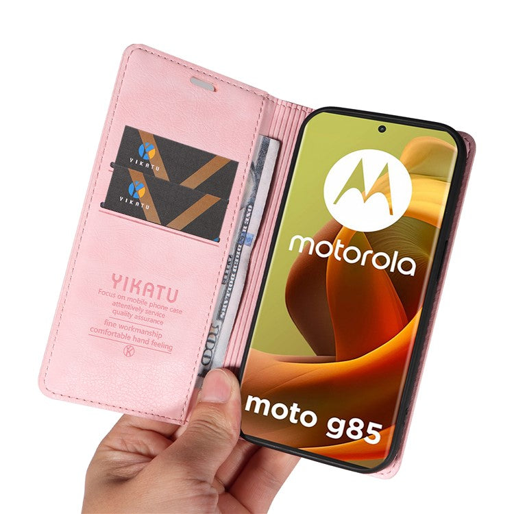 YIKATU YK-006 For Motorola Moto G85 5G / S50 Neo 5G Wallet Case Litchi Texture Leather Phone Cover - Pink