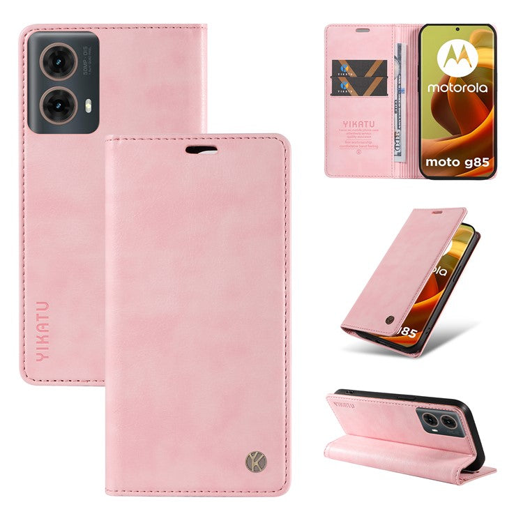 YIKATU YK-006 For Motorola Moto G85 5G / S50 Neo 5G Wallet Case Litchi Texture Leather Phone Cover - Pink