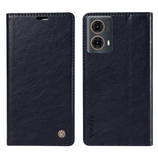 YIKATU YK-006 For Motorola Moto G85 5G / S50 Neo 5G Wallet Case Litchi Texture Leather Phone Cover - Navy Blue