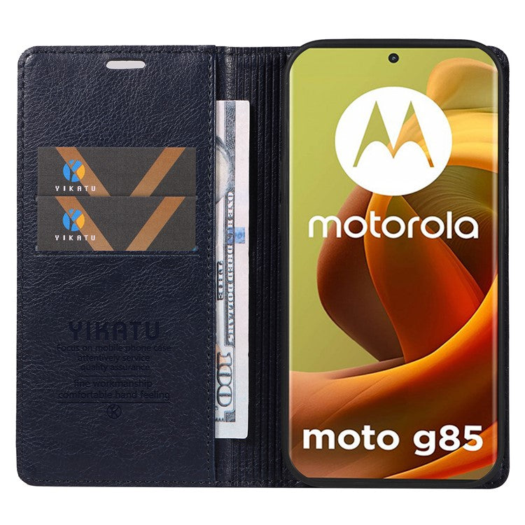 YIKATU YK-006 For Motorola Moto G85 5G / S50 Neo 5G Wallet Case Litchi Texture Leather Phone Cover - Navy Blue