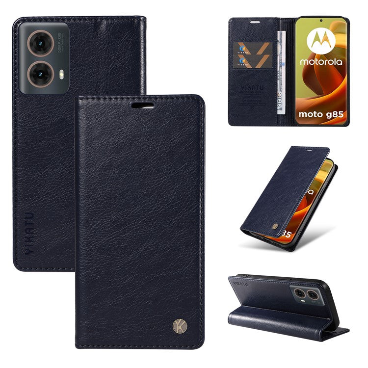 YIKATU YK-006 For Motorola Moto G85 5G / S50 Neo 5G Wallet Case Litchi Texture Leather Phone Cover - Navy Blue
