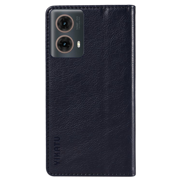 YIKATU YK-006 For Motorola Moto G85 5G / S50 Neo 5G Wallet Case Litchi Texture Leather Phone Cover - Navy Blue