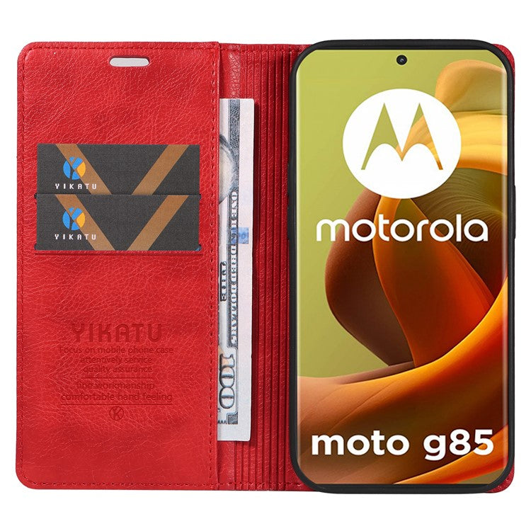 YIKATU YK-006 For Motorola Moto G85 5G / S50 Neo 5G Wallet Case Litchi Texture Leather Phone Cover - Red
