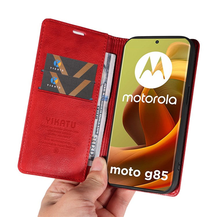 YIKATU YK-006 For Motorola Moto G85 5G / S50 Neo 5G Wallet Case Litchi Texture Leather Phone Cover - Red