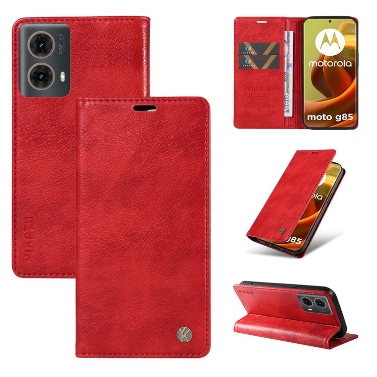 YIKATU YK-006 For Motorola Moto G85 5G / S50 Neo 5G Wallet Case Litchi Texture Leather Phone Cover - Red