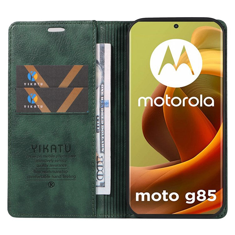 YIKATU YK-006 For Motorola Moto G85 5G / S50 Neo 5G Wallet Case Litchi Texture Leather Phone Cover - Green