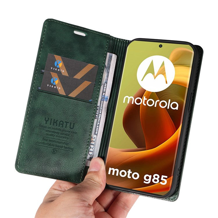YIKATU YK-006 For Motorola Moto G85 5G / S50 Neo 5G Wallet Case Litchi Texture Leather Phone Cover - Green