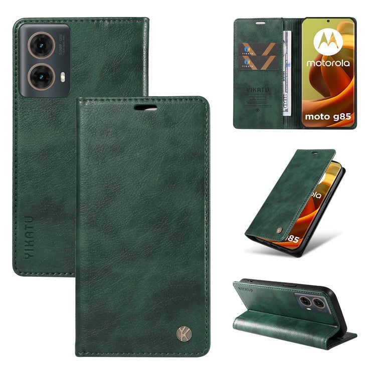 YIKATU YK-006 For Motorola Moto G85 5G / S50 Neo 5G Wallet Case Litchi Texture Leather Phone Cover - Green