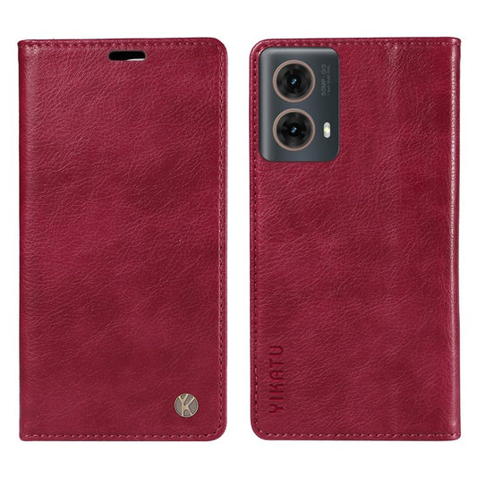 YIKATU YK-006 For Motorola Moto G85 5G / S50 Neo 5G Wallet Case Litchi Texture Leather Phone Cover - Wine Red
