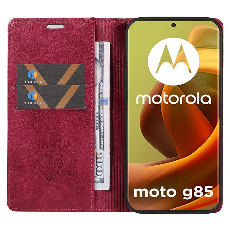 YIKATU YK-006 For Motorola Moto G85 5G / S50 Neo 5G Wallet Case Litchi Texture Leather Phone Cover - Wine Red