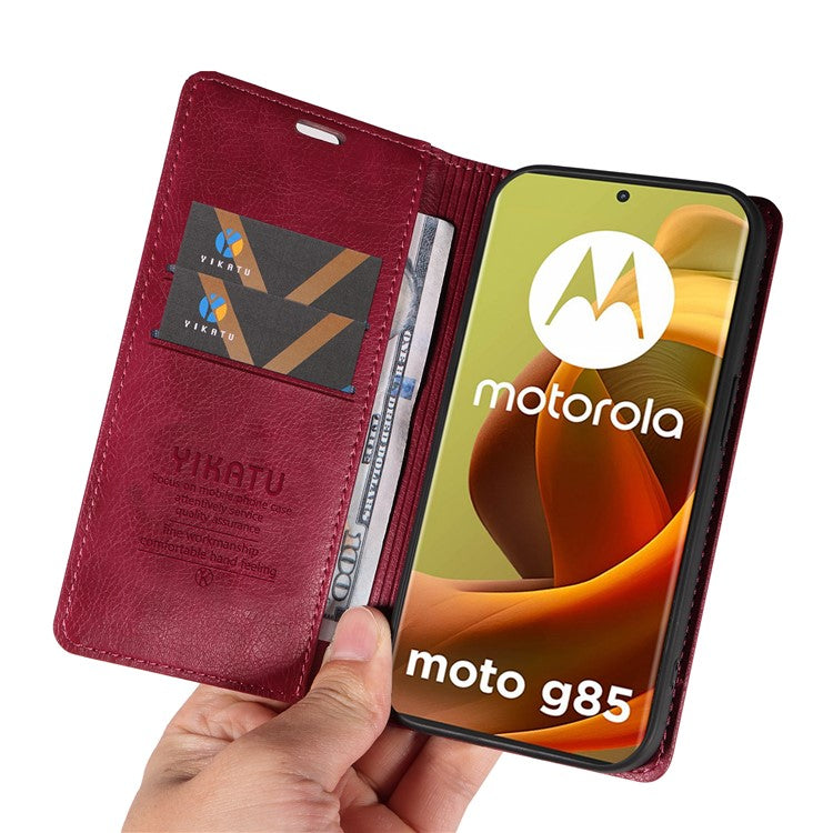 YIKATU YK-006 For Motorola Moto G85 5G / S50 Neo 5G Wallet Case Litchi Texture Leather Phone Cover - Wine Red