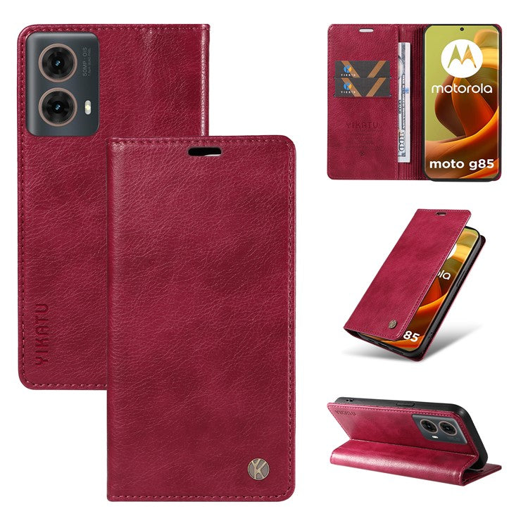 YIKATU YK-006 For Motorola Moto G85 5G / S50 Neo 5G Wallet Case Litchi Texture Leather Phone Cover - Wine Red