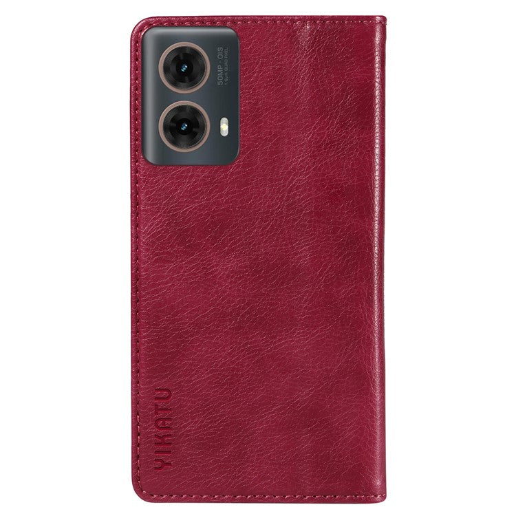 YIKATU YK-006 For Motorola Moto G85 5G / S50 Neo 5G Wallet Case Litchi Texture Leather Phone Cover - Wine Red