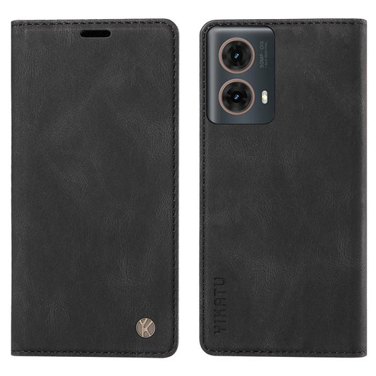 YIKATU YK-004 For Motorola Moto G85 5G / S50 Neo 5G Case Leather Phone Wallet Cover Skin-Touch - Black