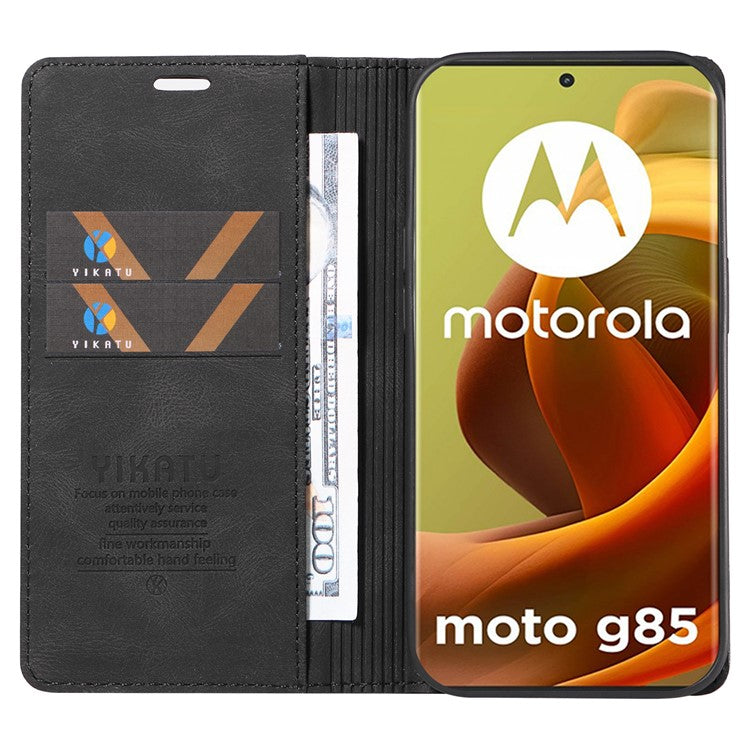 YIKATU YK-004 For Motorola Moto G85 5G / S50 Neo 5G Case Leather Phone Wallet Cover Skin-Touch - Black