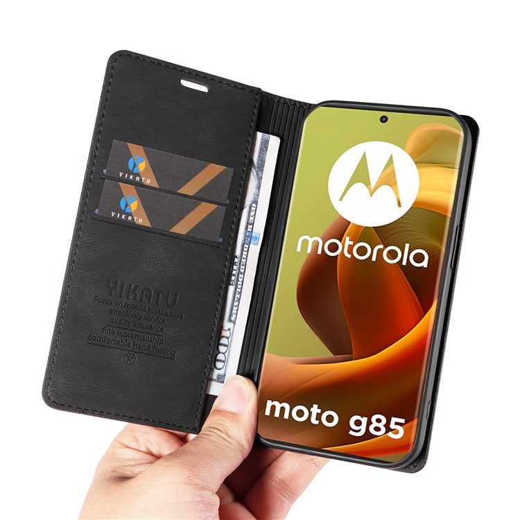 YIKATU YK-004 For Motorola Moto G85 5G / S50 Neo 5G Case Leather Phone Wallet Cover Skin-Touch - Black