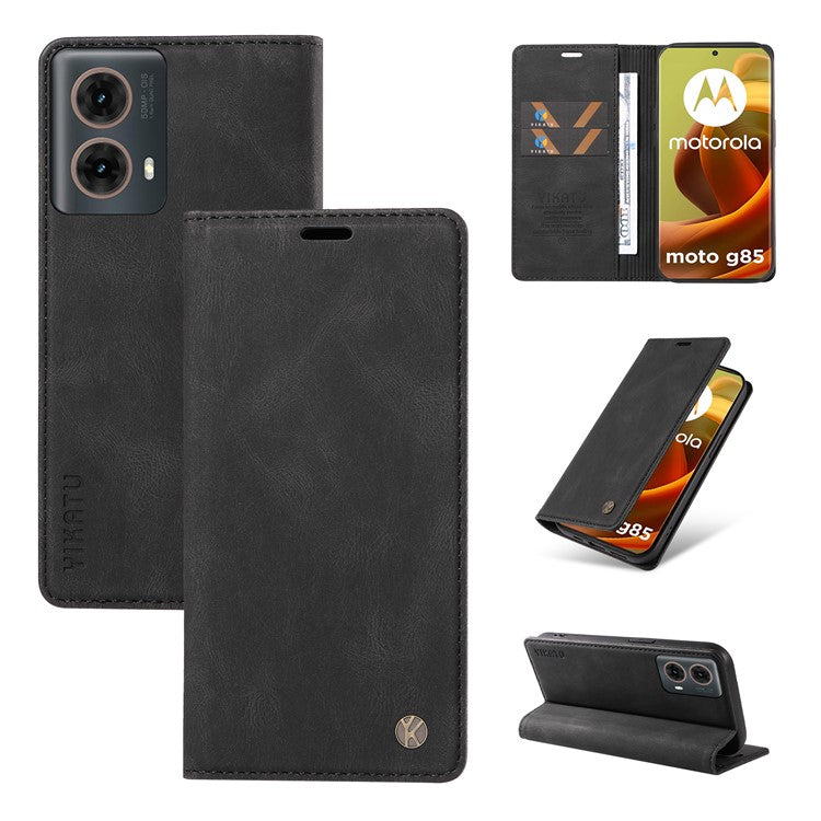 YIKATU YK-004 For Motorola Moto G85 5G / S50 Neo 5G Case Leather Phone Wallet Cover Skin-Touch - Black
