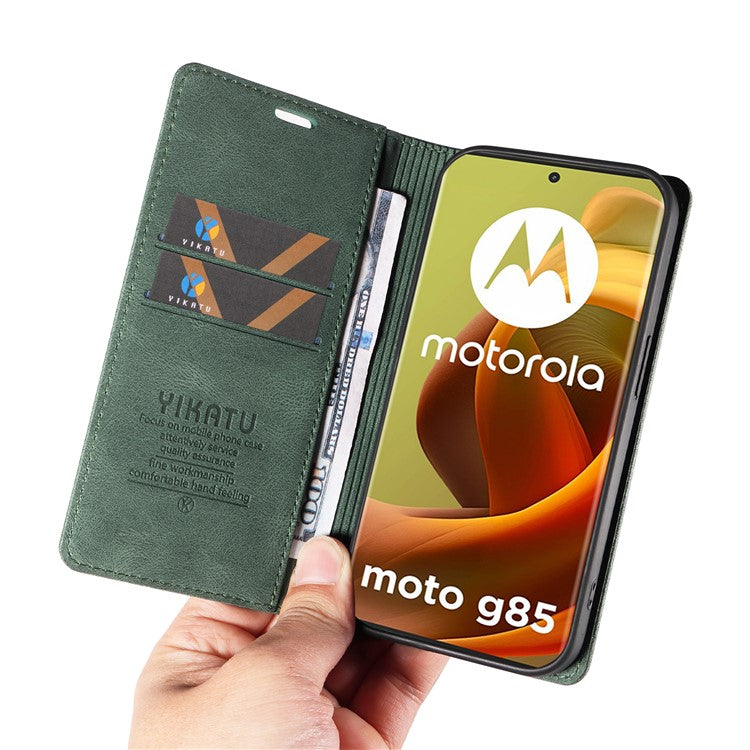 YIKATU YK-004 For Motorola Moto G85 5G / S50 Neo 5G Case Leather Phone Wallet Cover Skin-Touch - Green