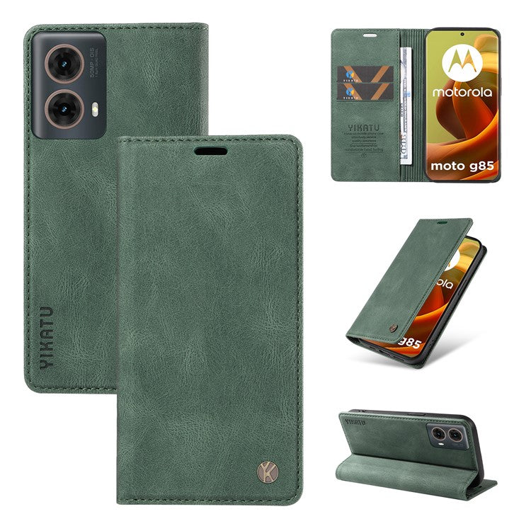 YIKATU YK-004 For Motorola Moto G85 5G / S50 Neo 5G Case Leather Phone Wallet Cover Skin-Touch - Green