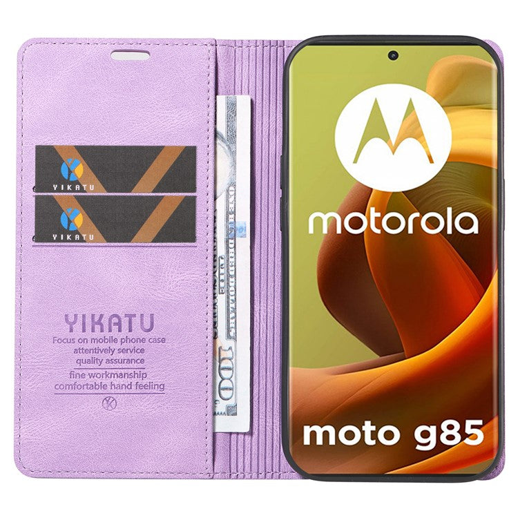 YIKATU YK-004 For Motorola Moto G85 5G / S50 Neo 5G Case Leather Phone Wallet Cover Skin-Touch - Purple