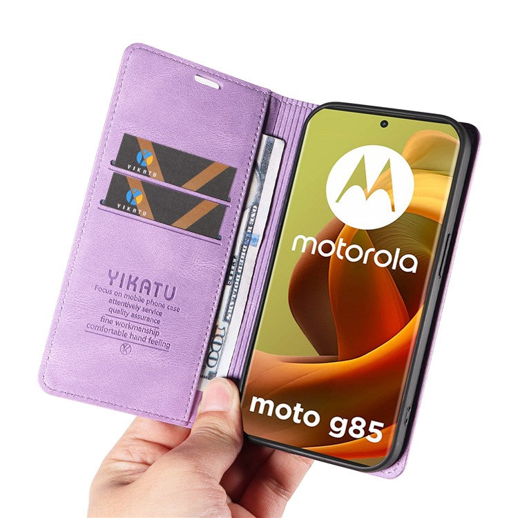 YIKATU YK-004 For Motorola Moto G85 5G / S50 Neo 5G Case Leather Phone Wallet Cover Skin-Touch - Purple