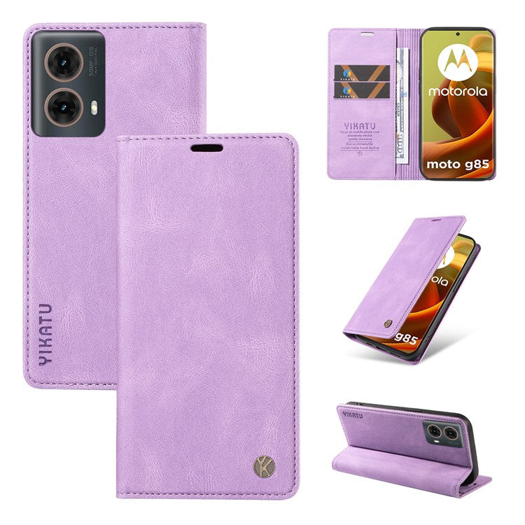 YIKATU YK-004 For Motorola Moto G85 5G / S50 Neo 5G Case Leather Phone Wallet Cover Skin-Touch - Purple