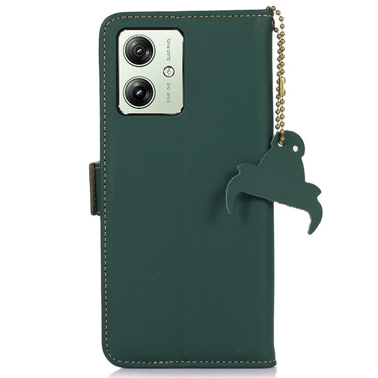 For Motorola Moto G64 5G Case Anti-Scratch Genuine Cow Leather Phone Cover RFID Blocking Wallet - Green