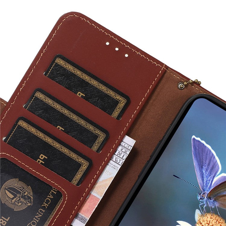 For Motorola Moto G64 5G Case Anti-Scratch Genuine Cow Leather Phone Cover RFID Blocking Wallet - Coffee