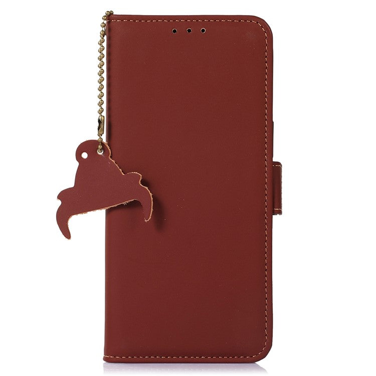 For Motorola Moto G64 5G Case Anti-Scratch Genuine Cow Leather Phone Cover RFID Blocking Wallet - Coffee