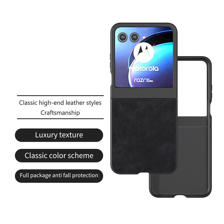 ABEEL For Motorola Razr 60 / Razr 50 5G Case Black Edge PU Leather+PC Folding Phone Cover - Black