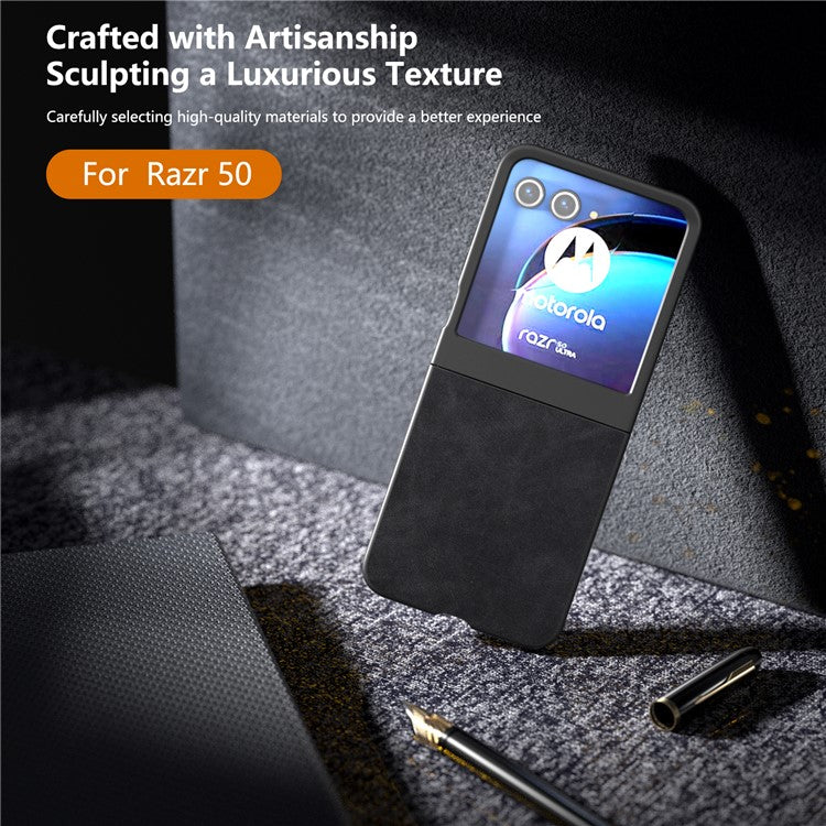 ABEEL For Motorola Razr 60 / Razr 50 5G Case Black Edge PU Leather+PC Folding Phone Cover - Black