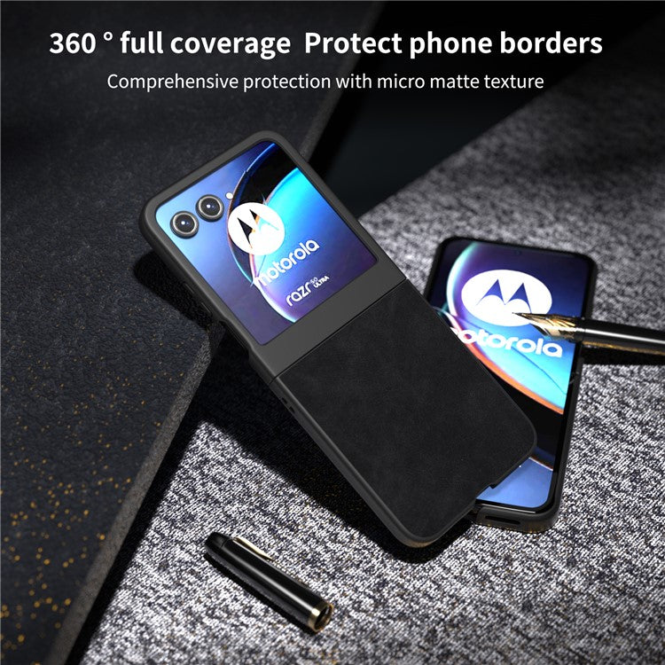 ABEEL For Motorola Razr 60 / Razr 50 5G Case Black Edge PU Leather+PC Folding Phone Cover - Black