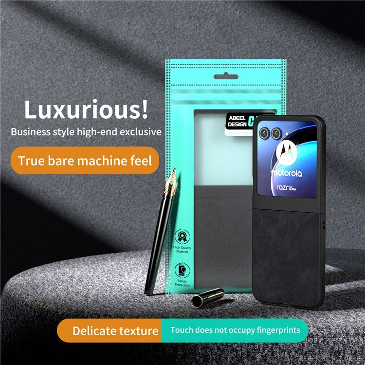 ABEEL For Motorola Razr 60 / Razr 50 5G Case Black Edge PU Leather+PC Folding Phone Cover - Black