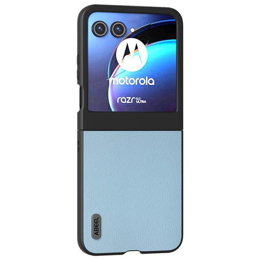 ABEEL For Motorola Razr 60 / Razr 50 5G Case Genuine Cow Leather PC Phone Cover Black Edge - Sky Blue