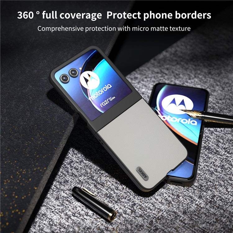 ABEEL For Motorola Razr 60 / Razr 50 5G Case Genuine Cow Leather PC Phone Cover Black Edge - White