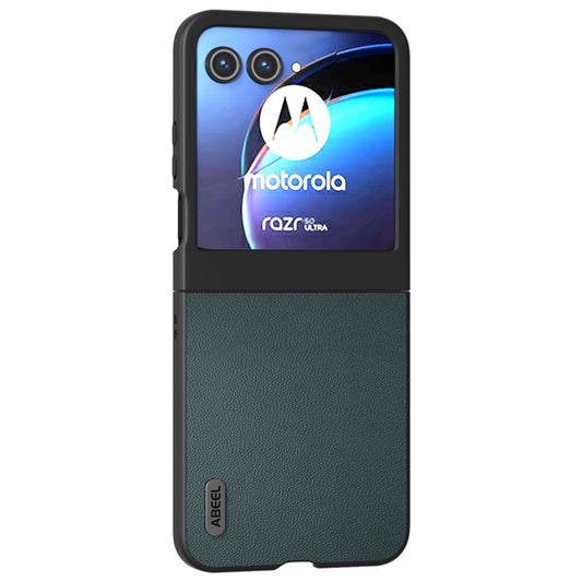 ABEEL For Motorola Razr 60 / Razr 50 5G Case Genuine Cow Leather PC Phone Cover Black Edge - Green
