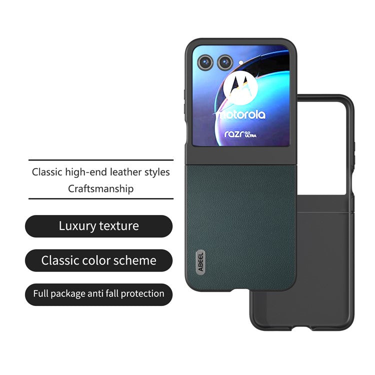 ABEEL For Motorola Razr 60 / Razr 50 5G Case Genuine Cow Leather PC Phone Cover Black Edge - Green