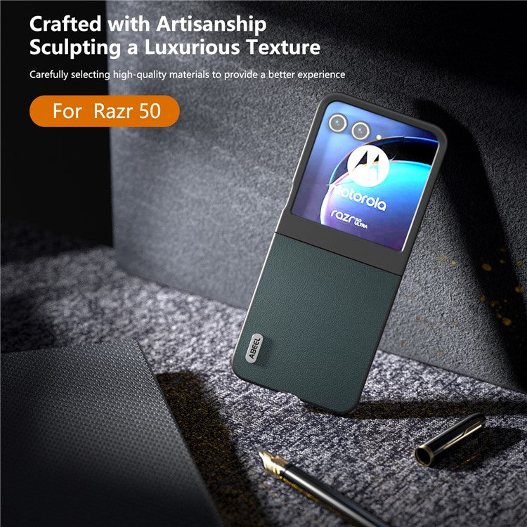 ABEEL For Motorola Razr 60 / Razr 50 5G Case Genuine Cow Leather PC Phone Cover Black Edge - Green