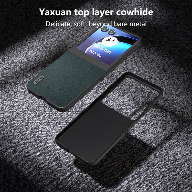 ABEEL For Motorola Razr 60 / Razr 50 5G Case Genuine Cow Leather PC Phone Cover Black Edge - Green