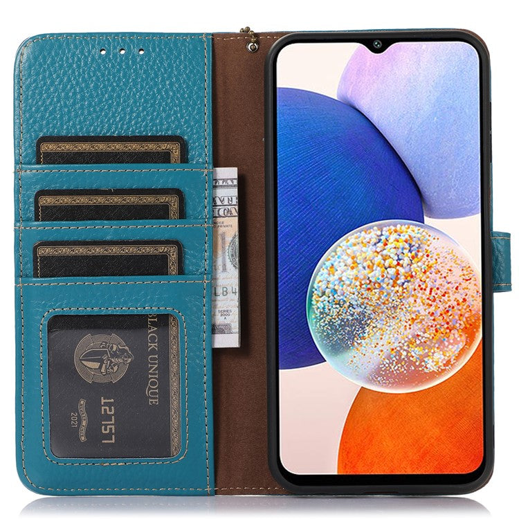 For Motorola Moto G64 5G Case RFID Blocking Genuine Cow Leather Phone Cover - Blue