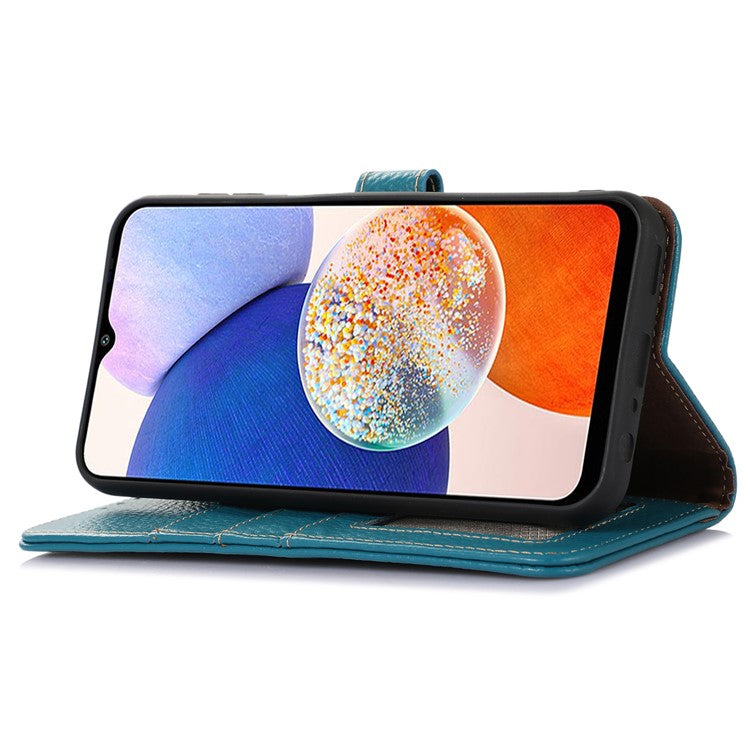 For Motorola Moto G64 5G Case RFID Blocking Genuine Cow Leather Phone Cover - Blue