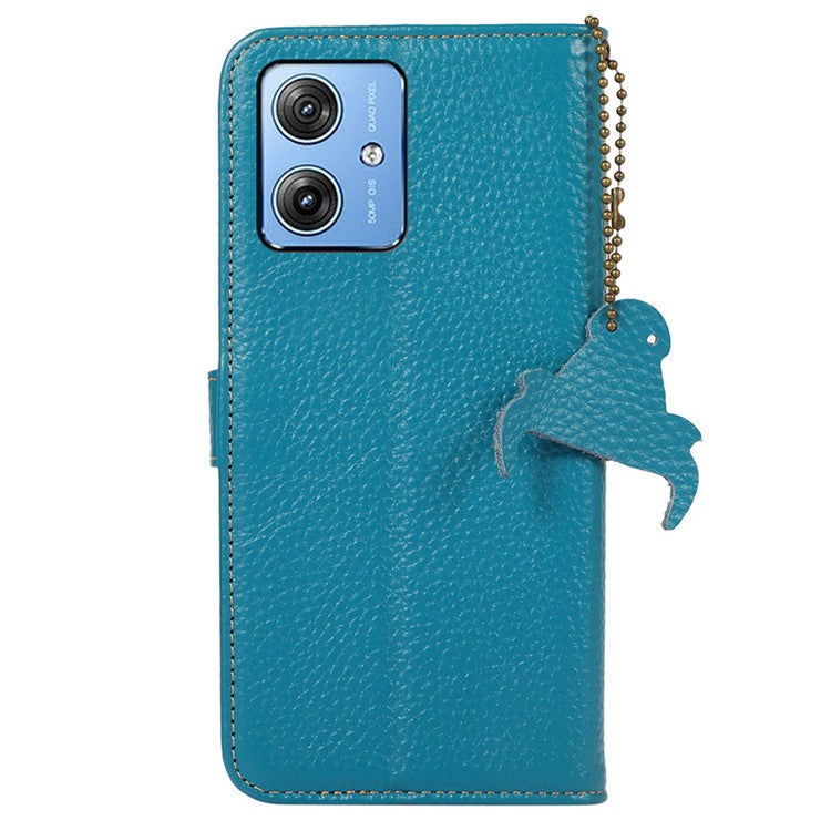 For Motorola Moto G64 5G Case RFID Blocking Genuine Cow Leather Phone Cover - Blue