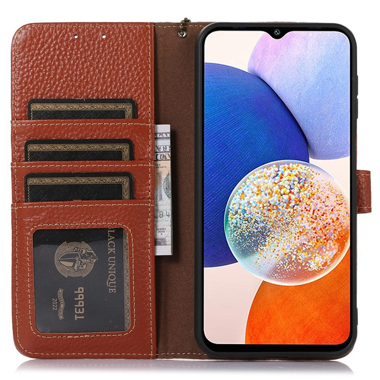 For Motorola Moto G64 5G Case RFID Blocking Genuine Cow Leather Phone Cover - Brown