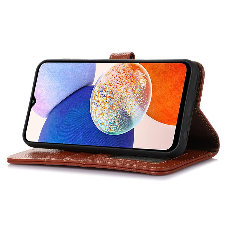 For Motorola Moto G64 5G Case RFID Blocking Genuine Cow Leather Phone Cover - Brown