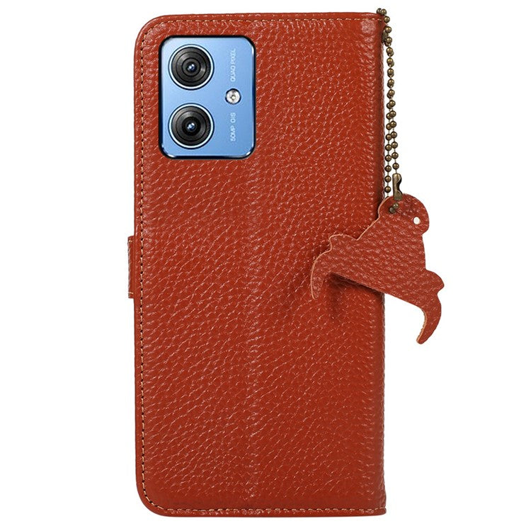 For Motorola Moto G64 5G Case RFID Blocking Genuine Cow Leather Phone Cover - Brown