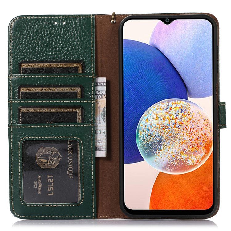 For Motorola Moto G64 5G Case RFID Blocking Genuine Cow Leather Phone Cover - Green