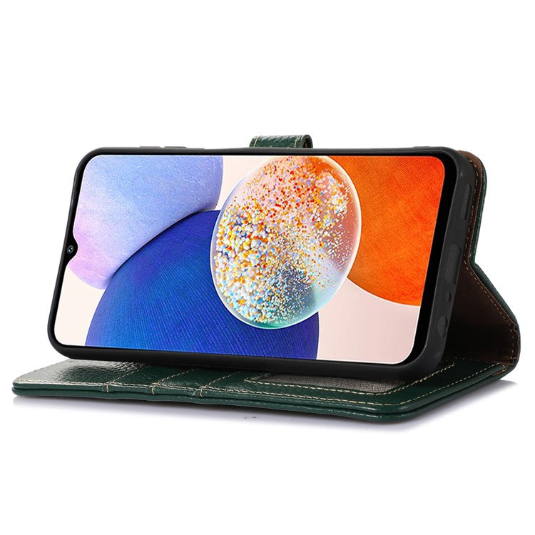 For Motorola Moto G64 5G Case RFID Blocking Genuine Cow Leather Phone Cover - Green