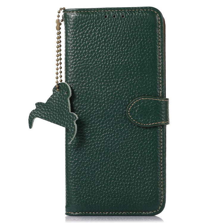 For Motorola Moto G64 5G Case RFID Blocking Genuine Cow Leather Phone Cover - Green