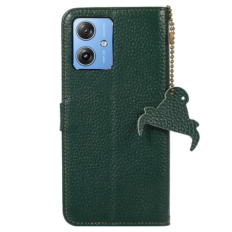 For Motorola Moto G64 5G Case RFID Blocking Genuine Cow Leather Phone Cover - Green